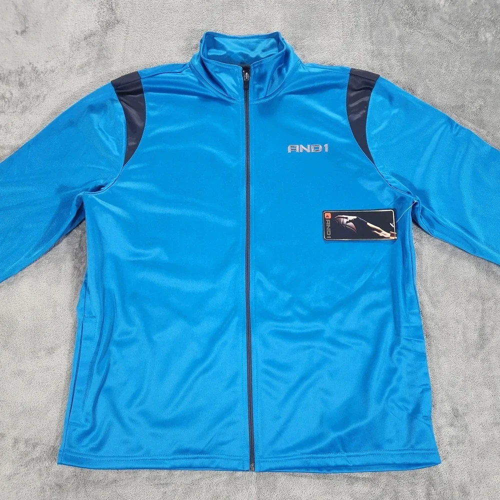 AND1 Track Jacket Mens Large Blue‎ Full Zip Basketball Training Warmup Athletic
